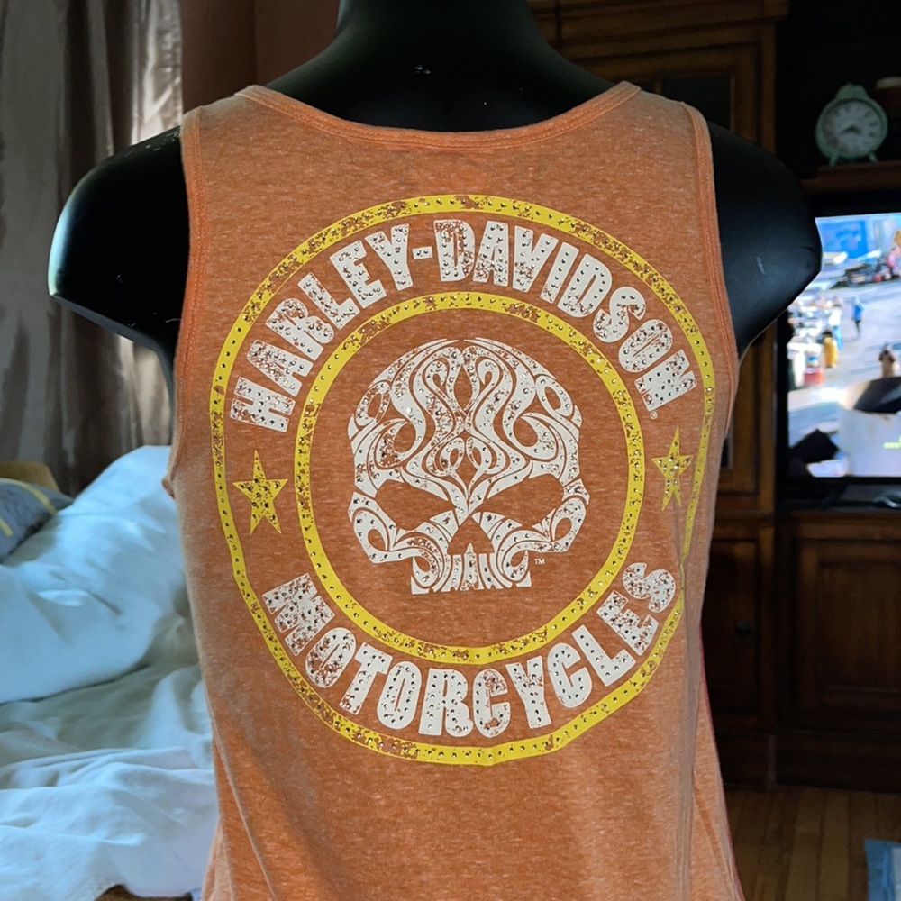 Harley Davidsom orange tank top medium - Picture 6 of 9